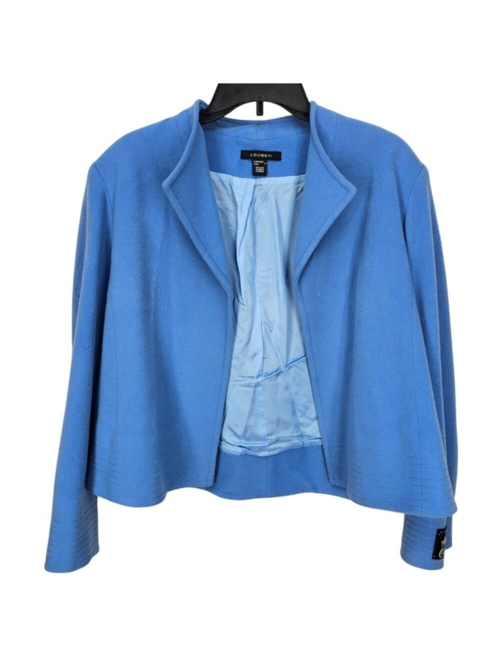 Louben Womens Blue Wool-Blend Open Front Jacket Size 14 Made In Canada